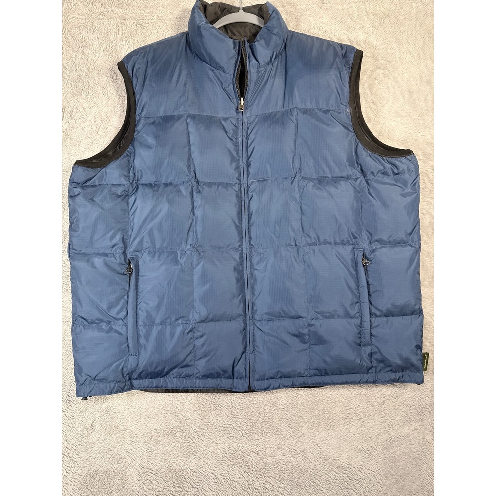 Eddie Bauer Men XL‎ Goose Down Puffer Reversible Vest Zip Blue/Black Outdoors